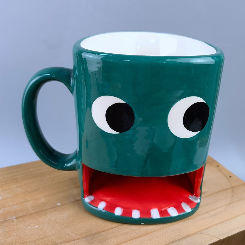 Taza de bolsillo de forma especial personalizada, taza de desayuno de galleta, taza de lechada, taza de galleta de cerámica, taza de agua intercalada