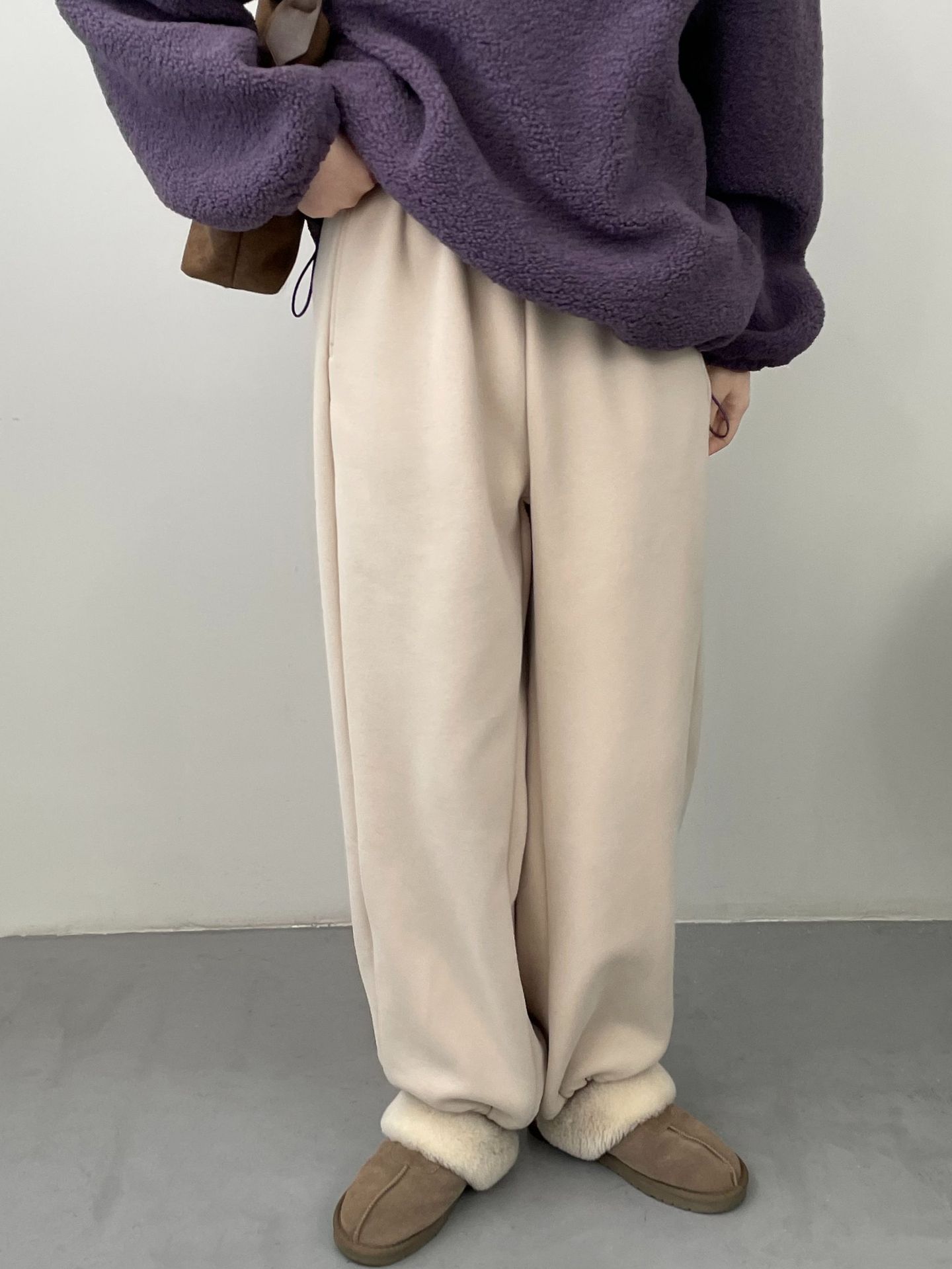 [Zhichengxi] Pantalones de chándal de invierno gruesos y con forro polar Taichuan, pantalones de chándal de pierna ancha cálidos con cordón para mujer 5575 image 10