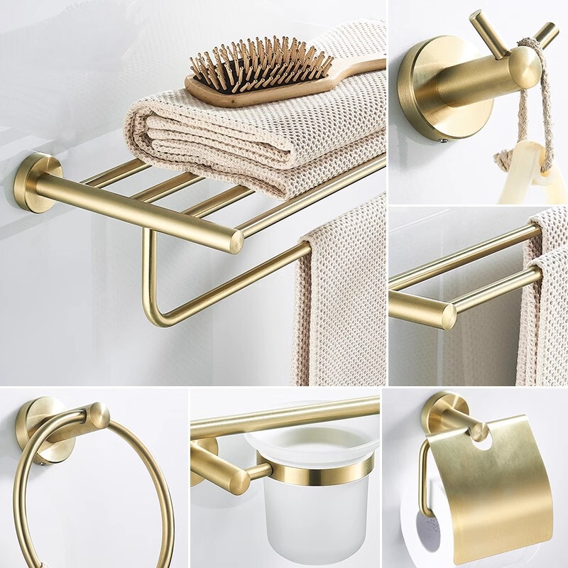 Wire-drawing Gold Stainless Steel Towel Rack Ring Toilet Paper Bathroom Toilet Rack Rod Clothes Hook Hotel suit Punch-free Wire-drawing Gold Stainless Steel Towel Rack Ring Toilet Paper Bathroom Toilet Rack Rod Clothes Hook Hotel suit Punch-free