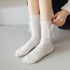 白色麻花襪子女日系甜美珍珠蝴蝶結襪子春秋可愛少女jk瑪麗珍女襪