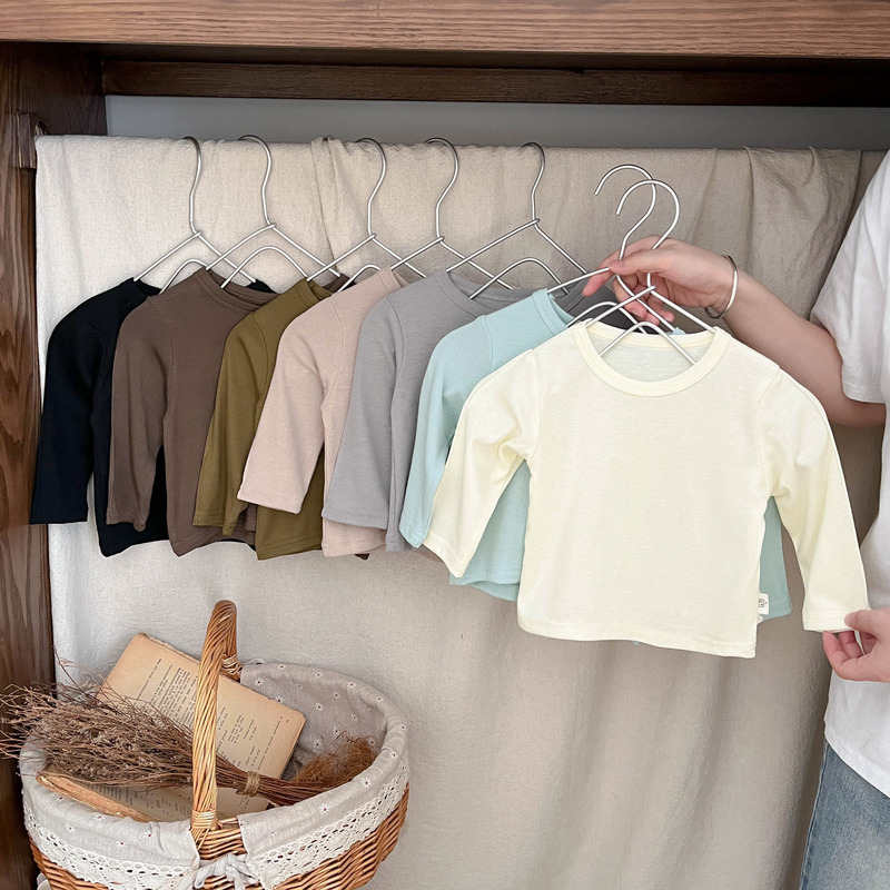 Baby Clothes Bottoming Shirt Long-Sleeved T-Shirt Spring and Autum New Style Pure Color Versatile Soft Waxy T-Shirt Top for Boys and Girls