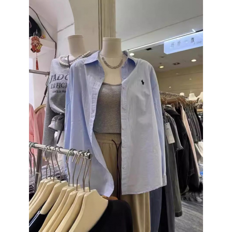 Pure Cotton Korean-Style White Shirt for Women, 2025 New Design, Niche Style, Loose Long-Sleeve Embroidered Top for Outerwear