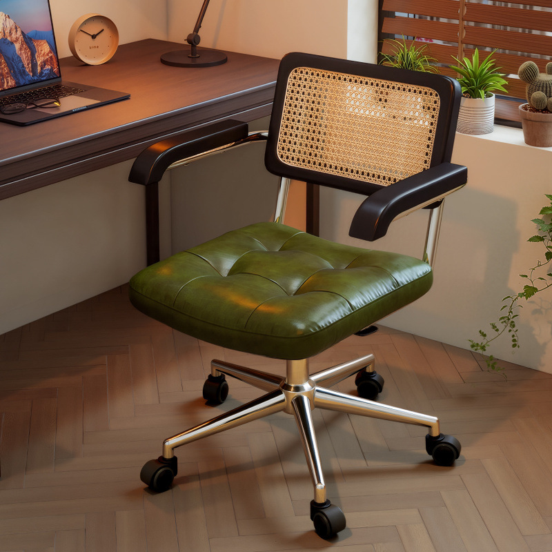 Second-Hand Computer Chair, Adjustable Height, Swivel, with Casters, Office Chair, Rattan Backrest Chair, Study and Makeup Stool, Vintage Swivel Chair
