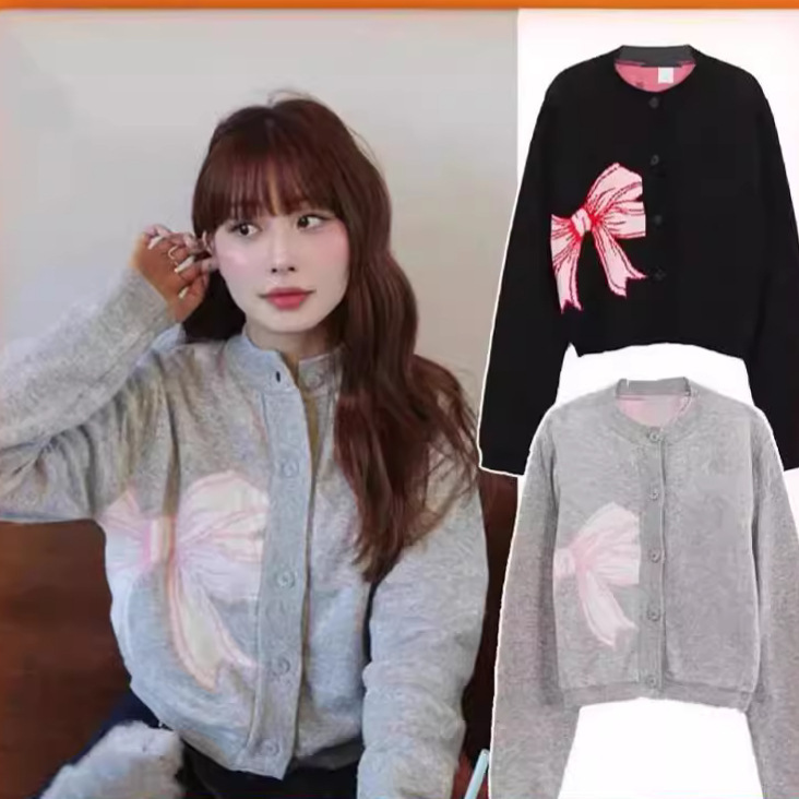 Spot Korean Niche Designer Trendy Brand Bow Knitted Cardigan Spring New Outwear Korean Sweater
