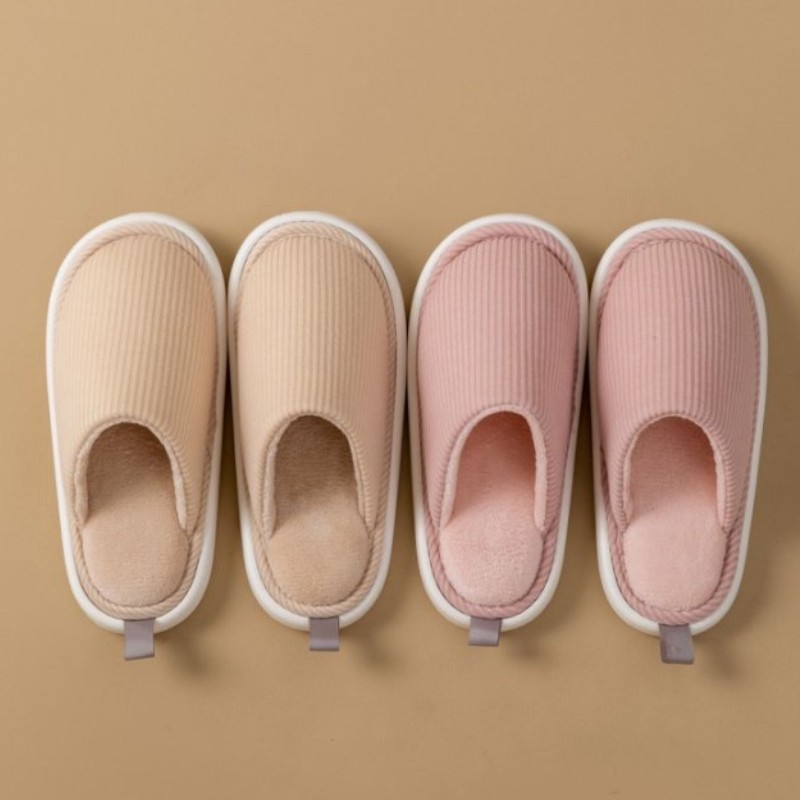 new japanese-style home indoor soft bottom non slip cotton slippers women‘s fleece-lined warm keeping floor mute plush cotton slippers men