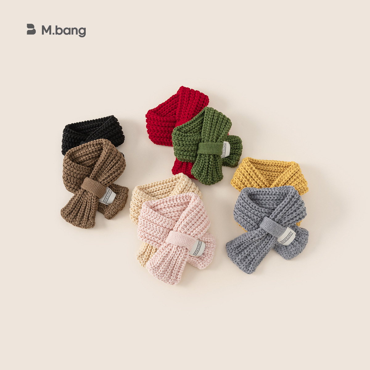 Bufandas para niños de invierno para niños de moda etiqueta de tela de color sólido calentamiento tejido lana cruzada collar