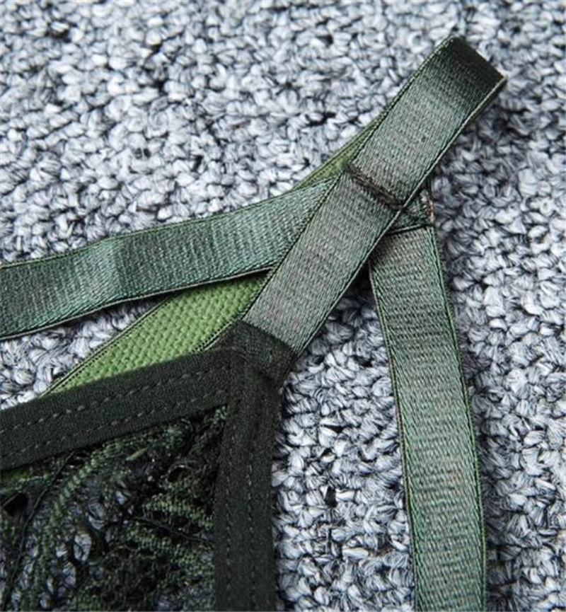 French-Style See-Through Lace Bra, Wireless Dark Green, One Size, Plus-Friendly — detail image 14