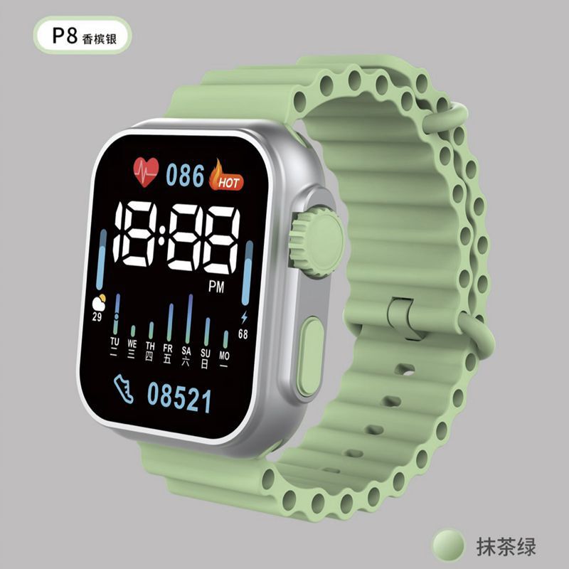 New Led Digital Watch P8 Week Square Popular Double Button Technology Sense Ins Sports Student Large Dial