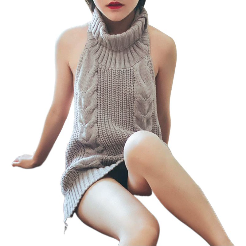 Секс-свитер с открытой спиной Женский убийца Девы с открытой спиной без рукавов на шнуровке Плечо утечка сексуальный страсть тонкий вязаный свитер для женщин