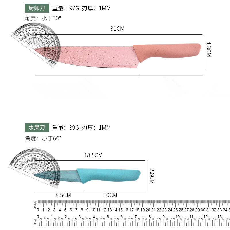 Venta caliente de la fábrica de acero inoxidable cortador de paja traje de tres piezas de cocina corte de carne cuchillo de fruta vegetal cuchillo de cocina