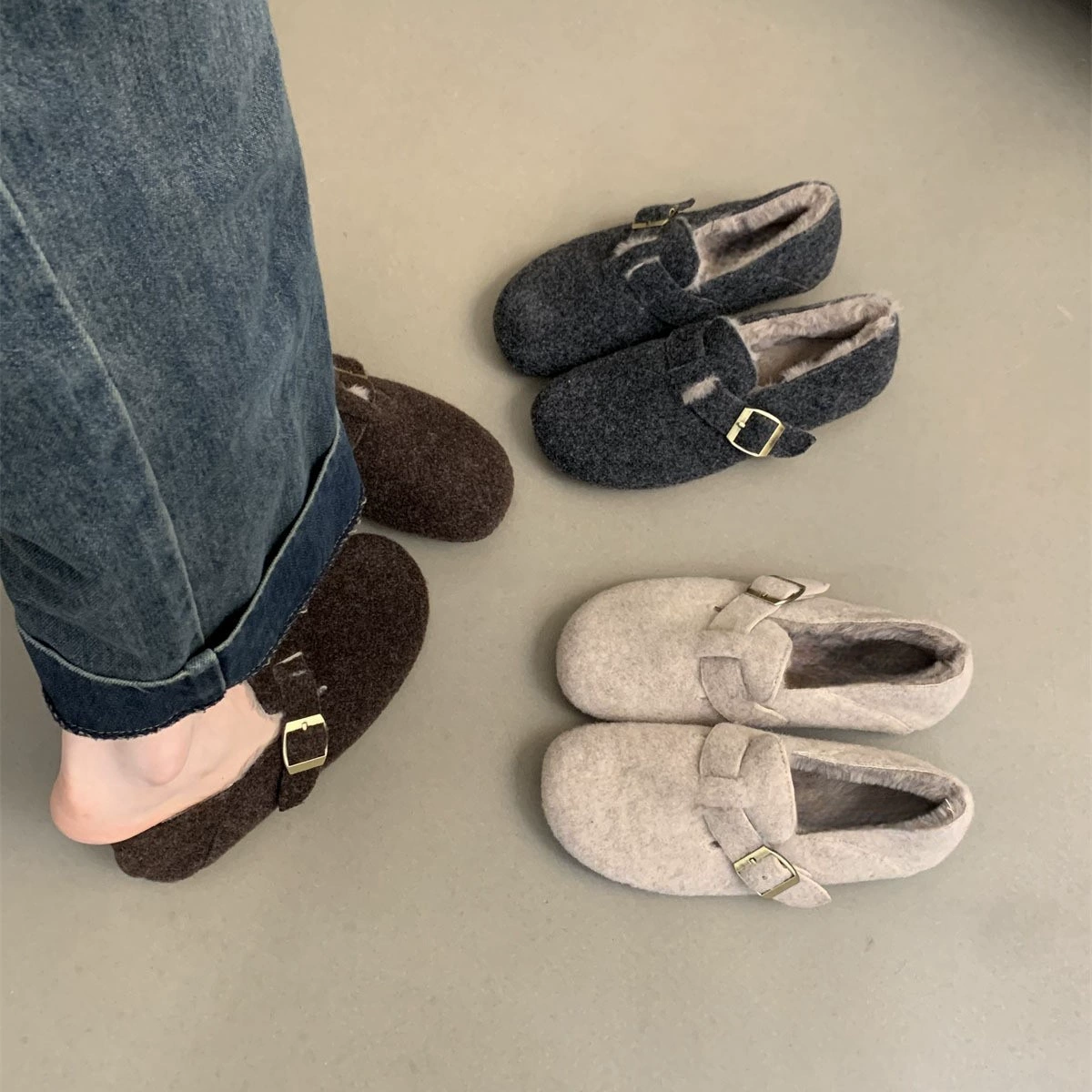 Ретро бархатные ботинки Bucken 2024 новые осенние и зимние корейские ботинки из бобов плюс бархатные теплые хлопковые туфли