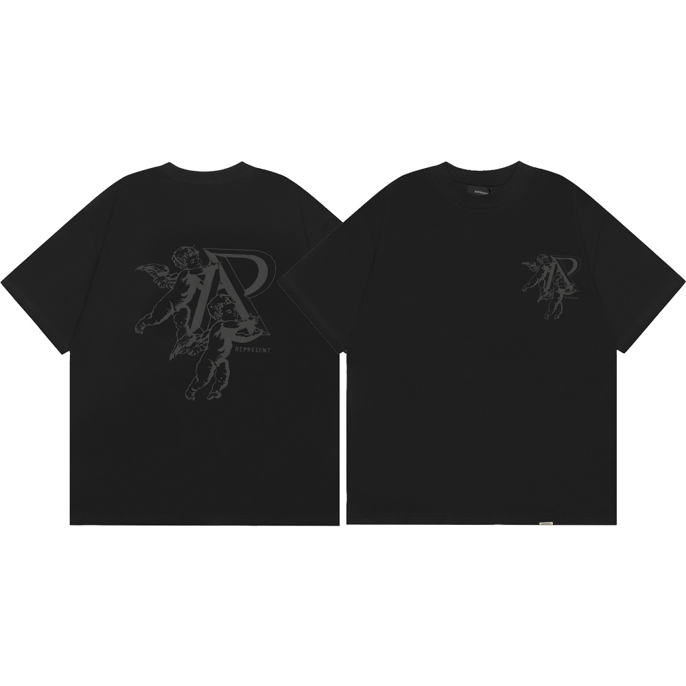 High Street REPRESENT Impresión de letras minimalistas desgastado retro lavado hombres y mujeres sueltos camiseta casual de manga corta marea