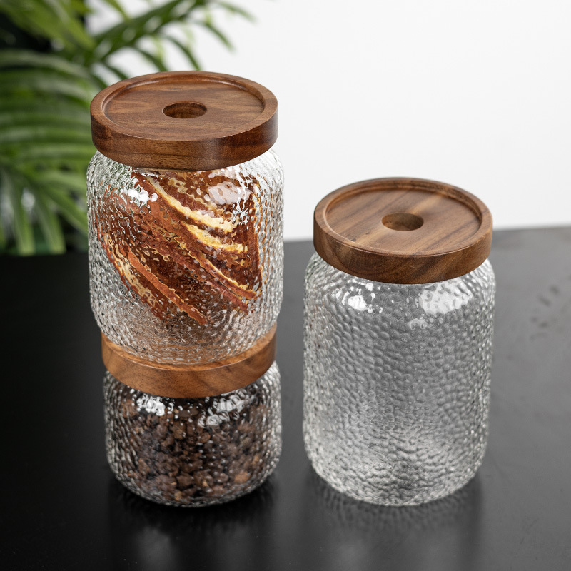 Creativo martillo de madera Acacia almacenamiento tanque de cocina transparente hogar almacenar granos de café té vidrio sellado tanque