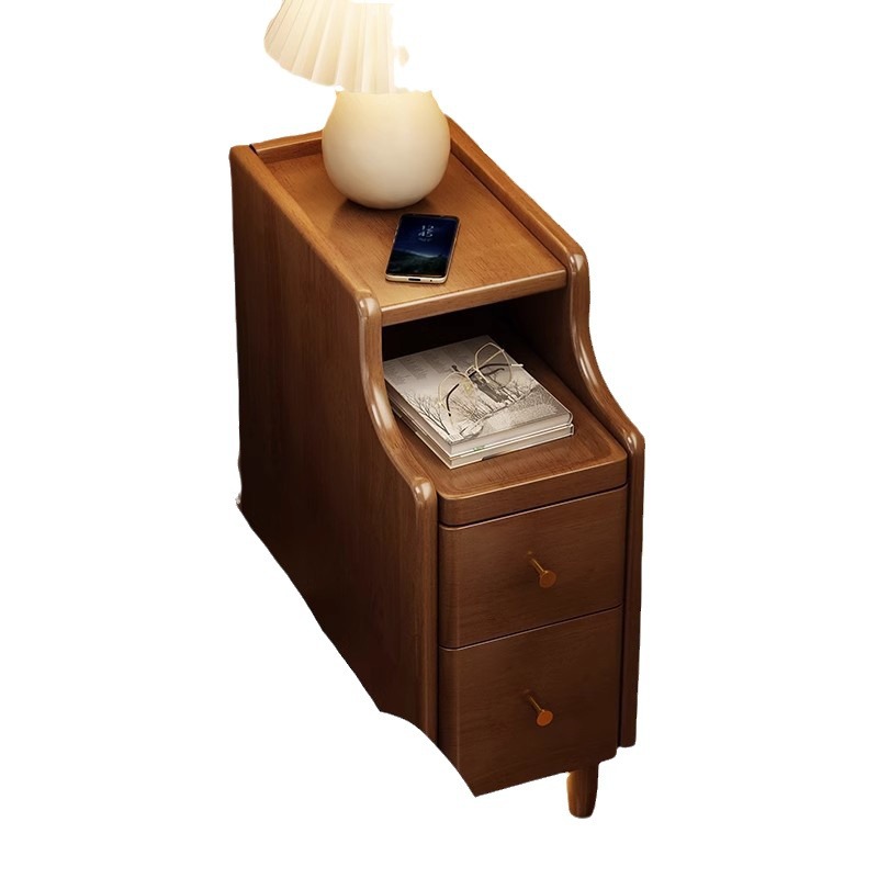 Mesa de cama de madera maciza dormitorio doméstico estante de cama ultra estrecho 2025 explosión estilo medieval armario de almacenamiento de grietas