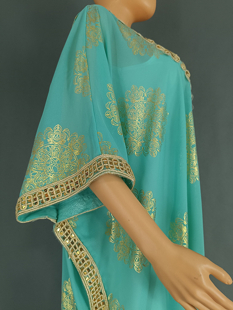 Cross-border European American Fashion Plus-size Dress, Hot-selling In The Middle East And Dubai, Gold-embossed Chiffon_ecoleips.com