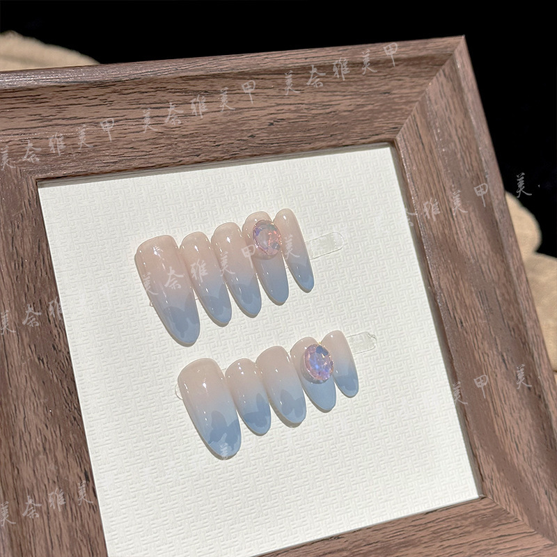 Blue Butterfly Handmade Manicure Finished Fake Nails Simple Wind Removable Dressing Armor Wholesale Rhinestone Hand Dressing Armor