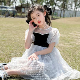 2025新款夏季女童时尚韩版洋气甜美百搭学院风公主礼服裙蓬连衣裙
