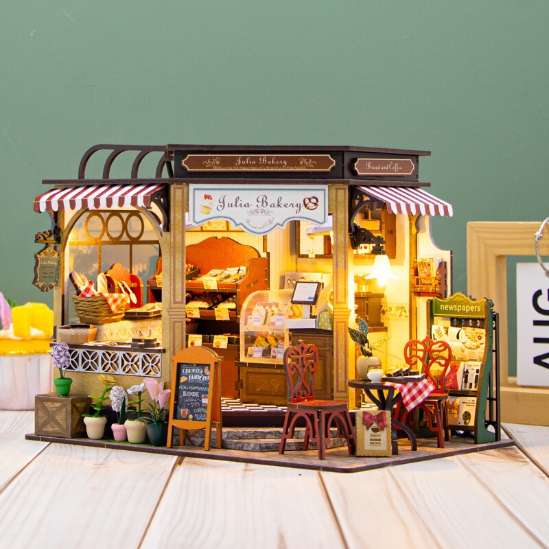 Hon Da diy キャビンベーカリー 3D 立体組み立てブックスタンド建築モデル大人の減圧おもちゃギフトとして|undefined