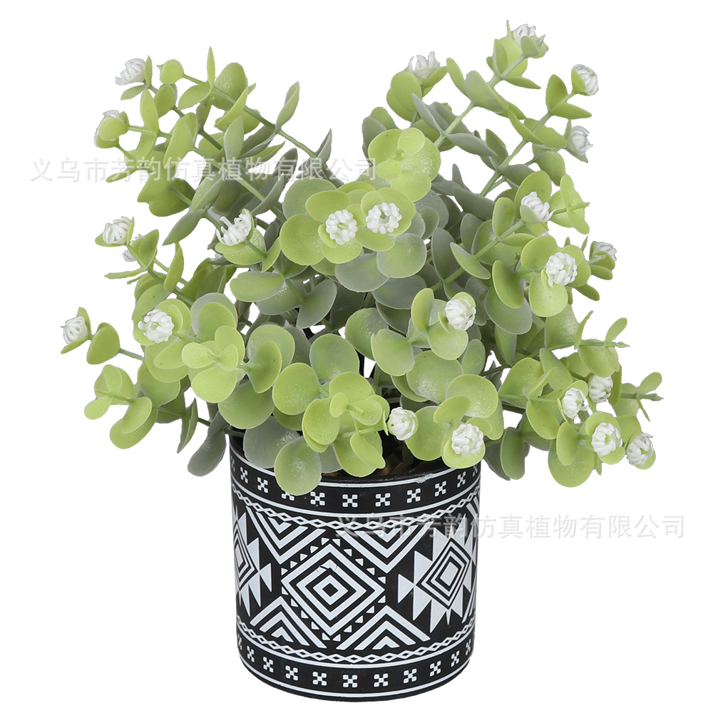 Macetas de plástico artificiales transfronterizas, flores artificiales y plantas verdes, decoraciones de bonsái pequeñas para la sala de estar del hogar.