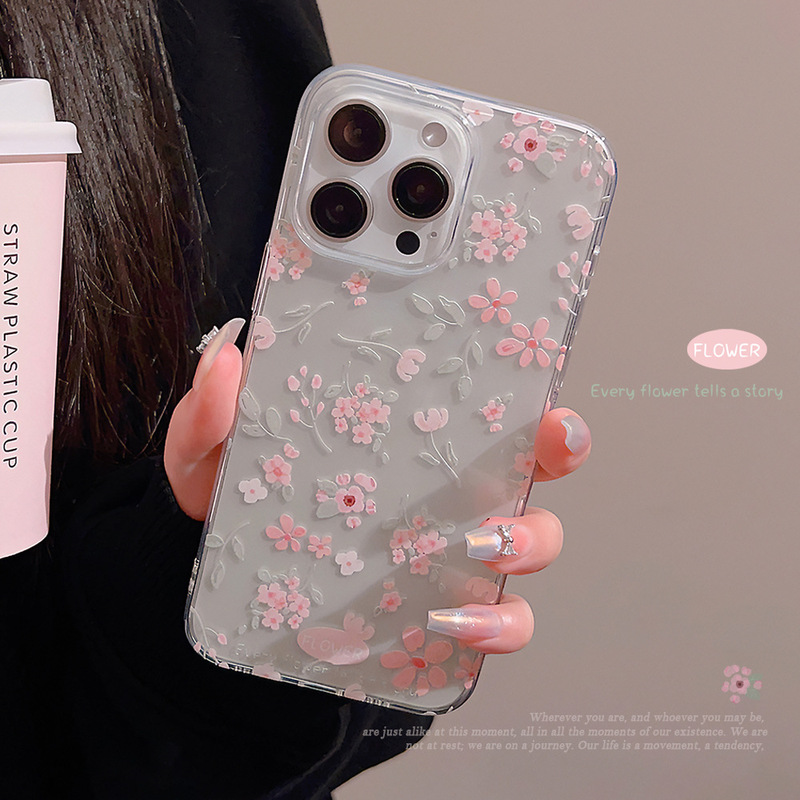 Early Spring Vibe Suitable for iPhone 15 Pro Max Phone Case 17 Transparent 13 Pink Small Floral 11 Apple 16
