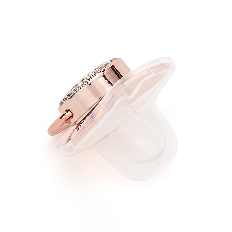 Nueva Venta caliente AliExpress 26 oro rosa corona letras bebé punto diamante calmante boca con clip de cadena