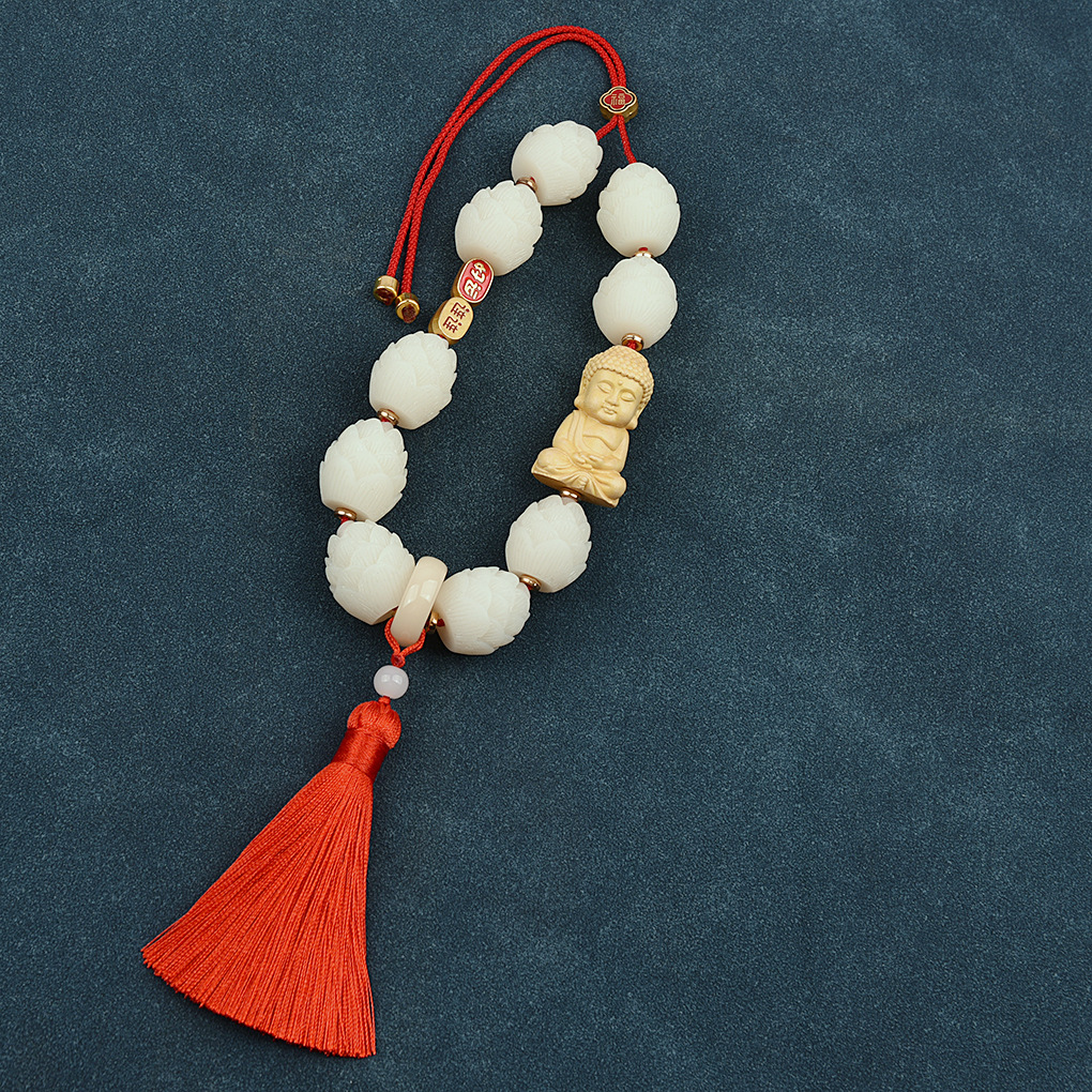 Pendant Rearview Mirror | Qìchē Car hanging - good-luck-little-buddha-single-tassel-red