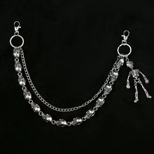 潮酷风朋克腰链 镂空骷髅头双层金属裤链男 时尚潮流嘻哈裤子配饰