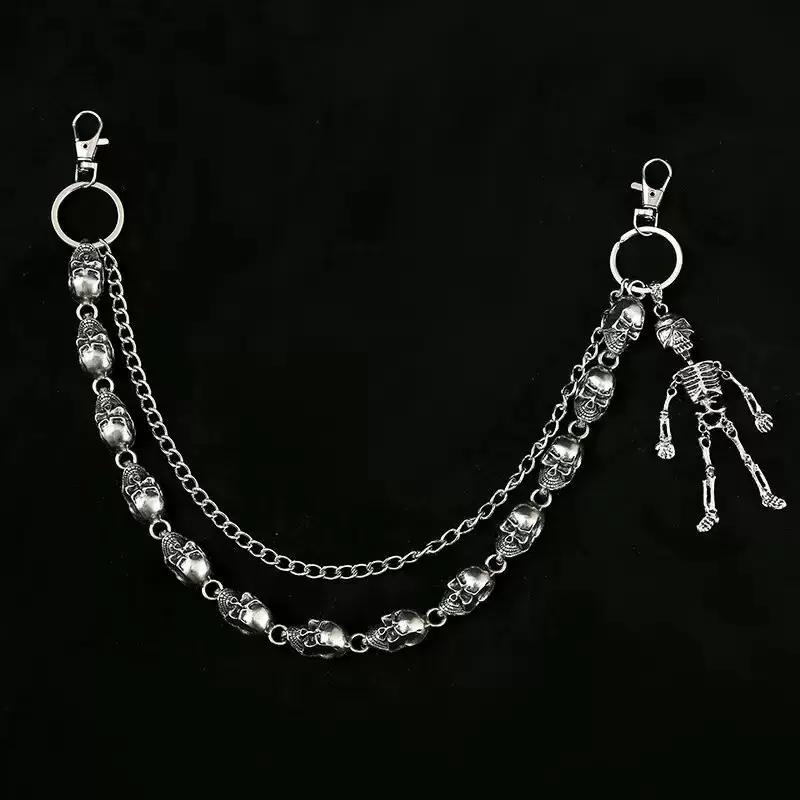 潮酷风朋克腰链 镂空骷髅头双层金属裤链男 时尚潮流嘻哈裤子配饰