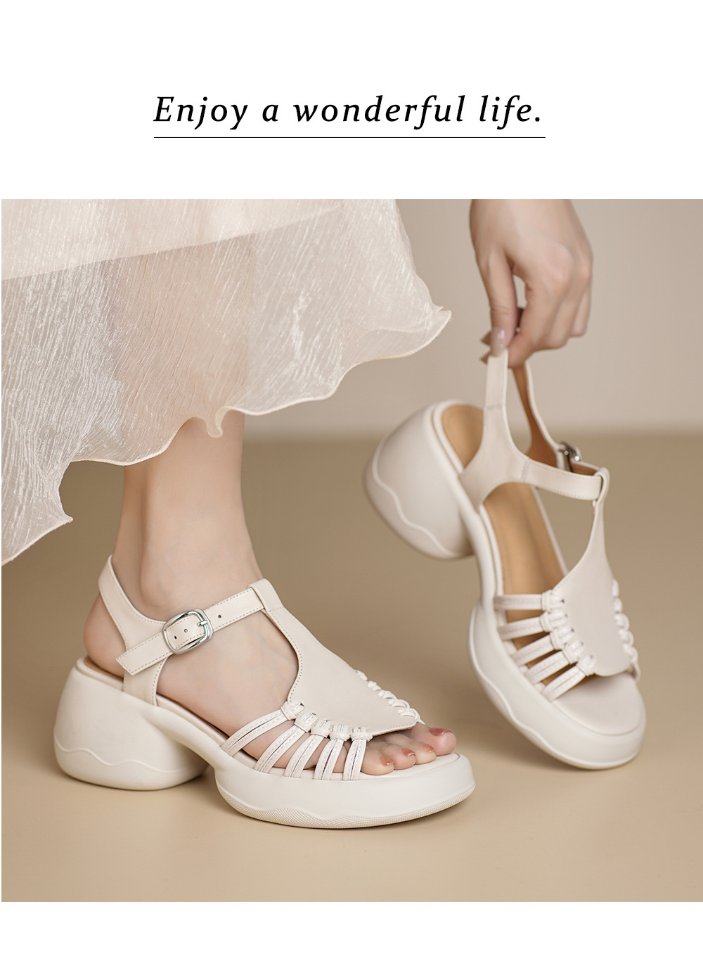 Sandal nữ đế dày quai ngang khóa chữ T dệt phong cách thể thao — đen chi tiết 9