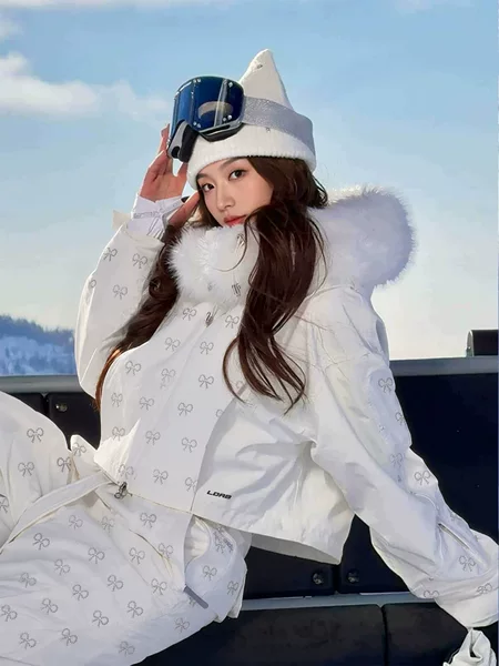 LDAB white ski suit for women 2026 new model outdoor windproof waterproof small size single and double board snow jacket