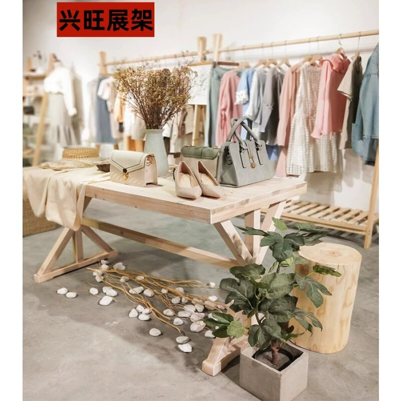 Стеллаж для магазина одежды, островной стеллаж, оконный напольный стеллаж из цельного дерева, высокий и низкий водный стол, выставочный стол, ретро-выставочный стол, напольный