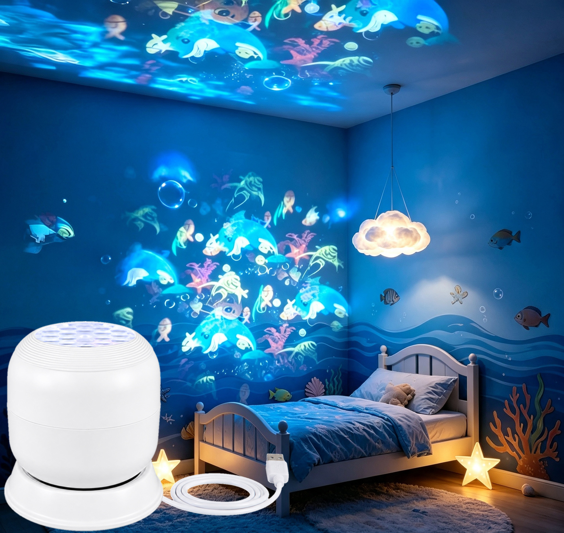 Lámpara Proyectora Nocturna Giratoria de Acrílico con Control Táctil y Luz LED para Dormitorio y Sala de Estar image 7