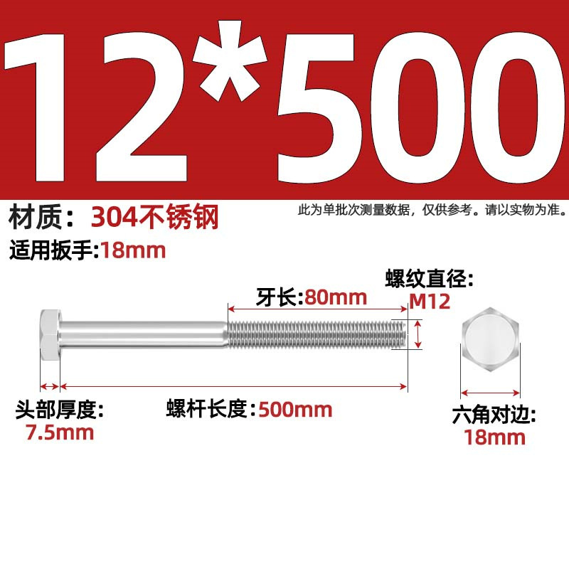 Болт шестигранный Tianzhuo Hardware M12x500 частичная резьба