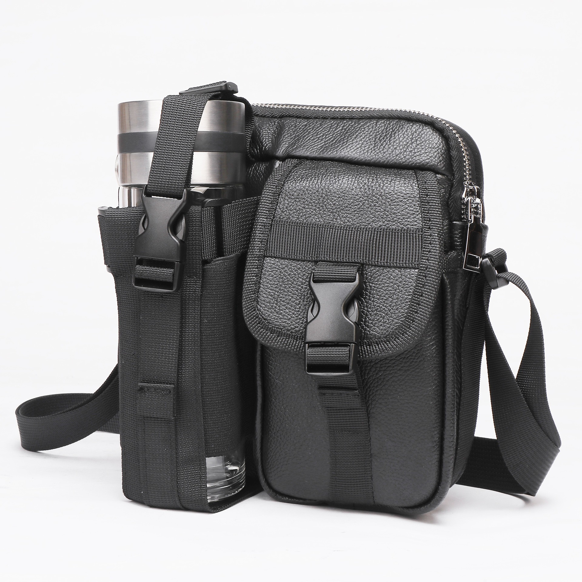 One-Shoulder Crossbody Bag for Travel, Mountaineering and Leisure, Men's Backpack, Large Capacity with Water Bottle Compartment, Thermos Cup Bag