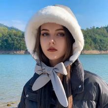 羽绒棉毛绒帽子女款秋冬季巴拉克拉法帽大头围加厚保暖护耳雷锋帽