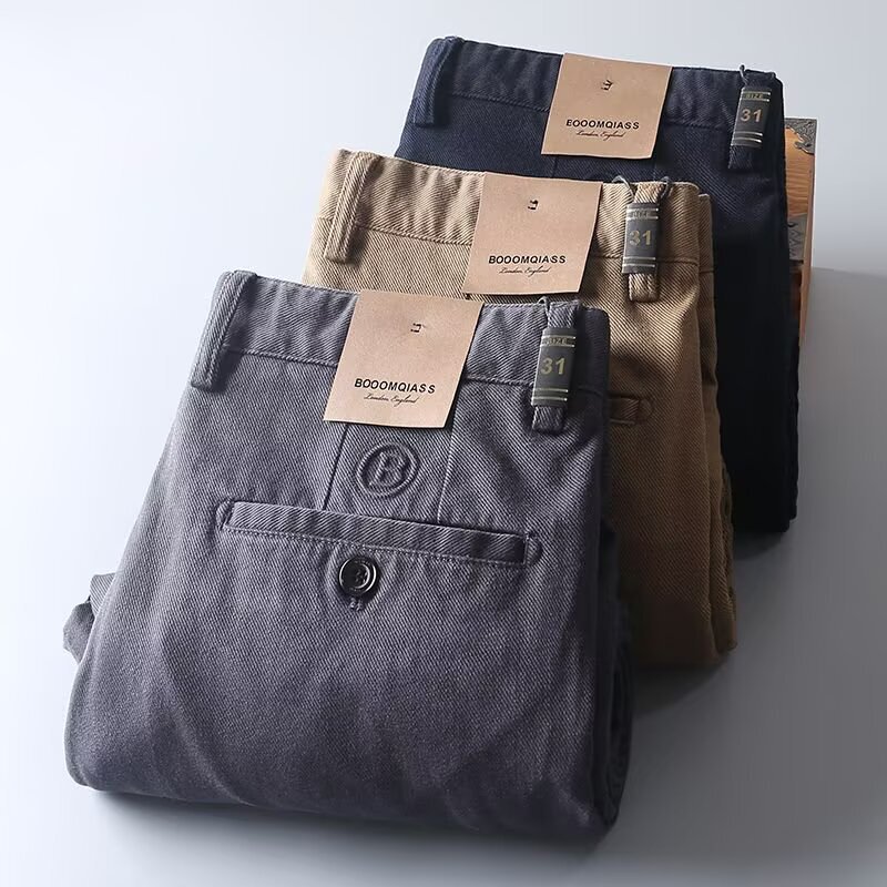Autumn and Winter New High-End Luxury Men's Casual Pants, Twill Pure Cotton, Comfortable, Soft, Versatile, Straight-Leg, Solid Color Pants for Men