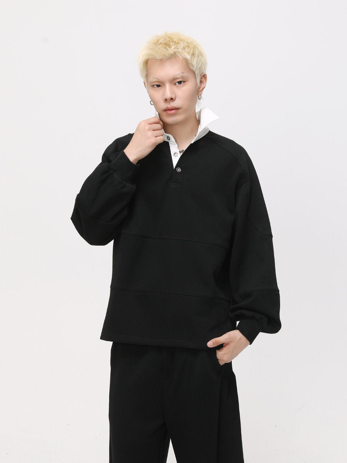 MTLCLOTHES Hombres| Polarizado coreano con solapa de contraste Polo simple y suelta machete con piernas anchas