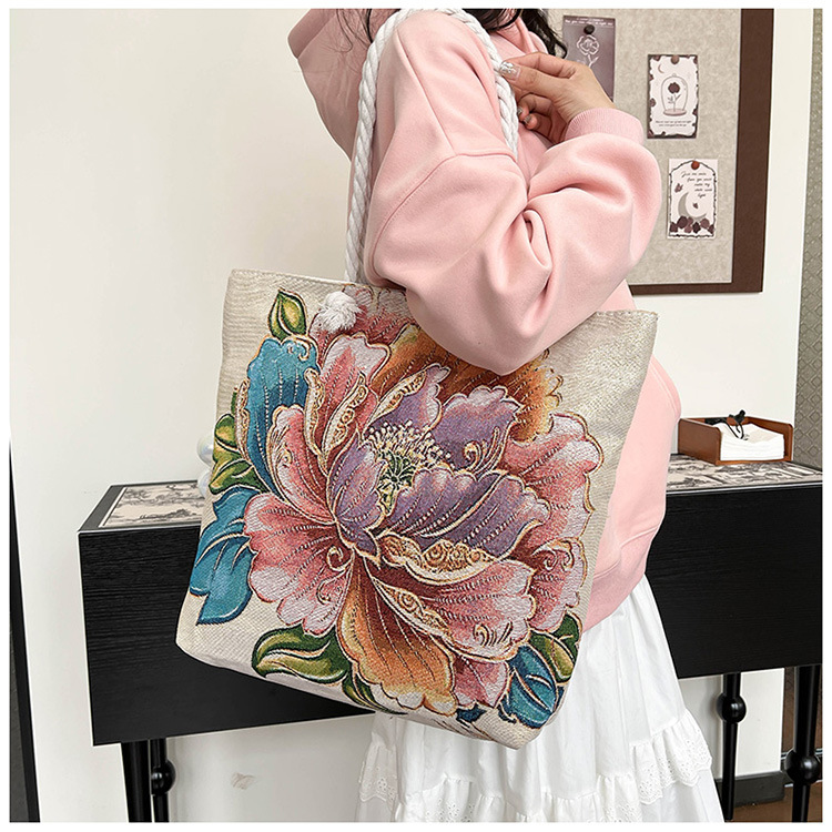300g Weight Polyester Lining Material Zipper Closure Type Single Shoulder Strap Strap Type Tote Bag Bags Type Holiday, Travel Occasion Canvas Material Elephant Pattern All Seasons Season Women's Gender Ethnic Style, Classic Style Style Square Shape Medium Size Women's Medium Canvas Elephant Ethnic Style Classic Style Square Zipper Tote Bag 2