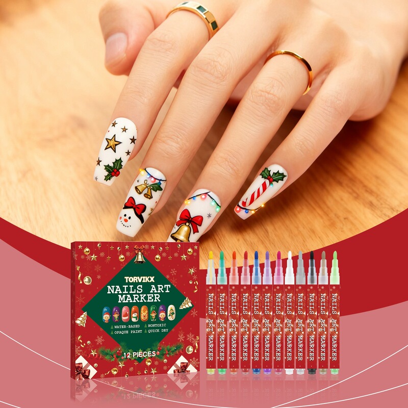 Torvikx DIY Christmas Nail Art Graffiti Pen Nail Painting Color-Long Lasting Christmas Nail Art Painting Pen