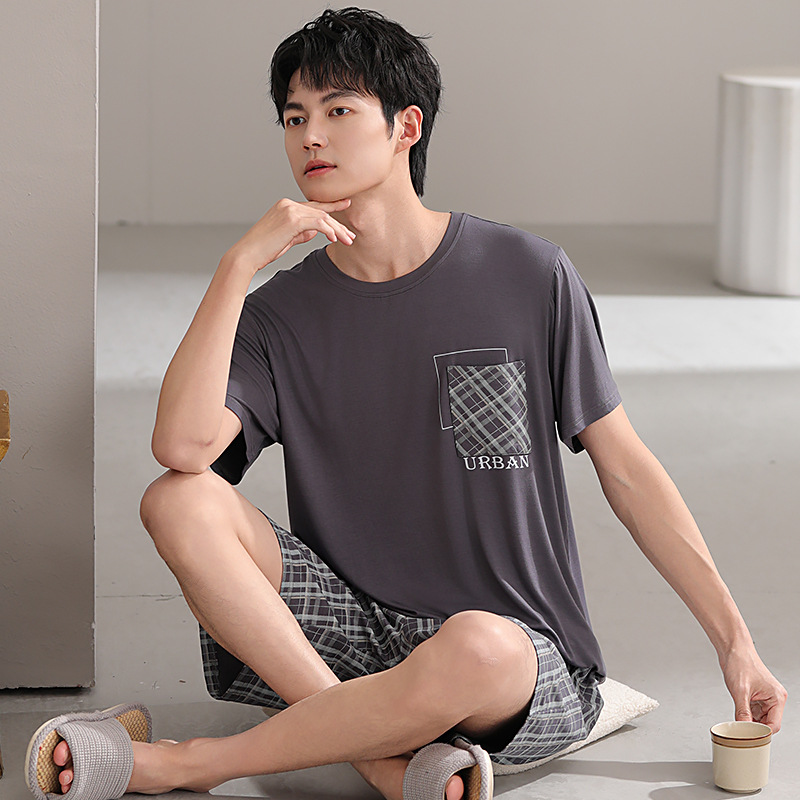 Pijamas de hombre modales, pantalones cortos de mangas cortas de verano, ropa delgada para el hogar juvenil, 2025 nuevo conjunto