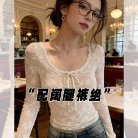仅用于产品展示勿拍-纯欲蕾丝打底衫女春秋冬高级感皮草内搭T恤修