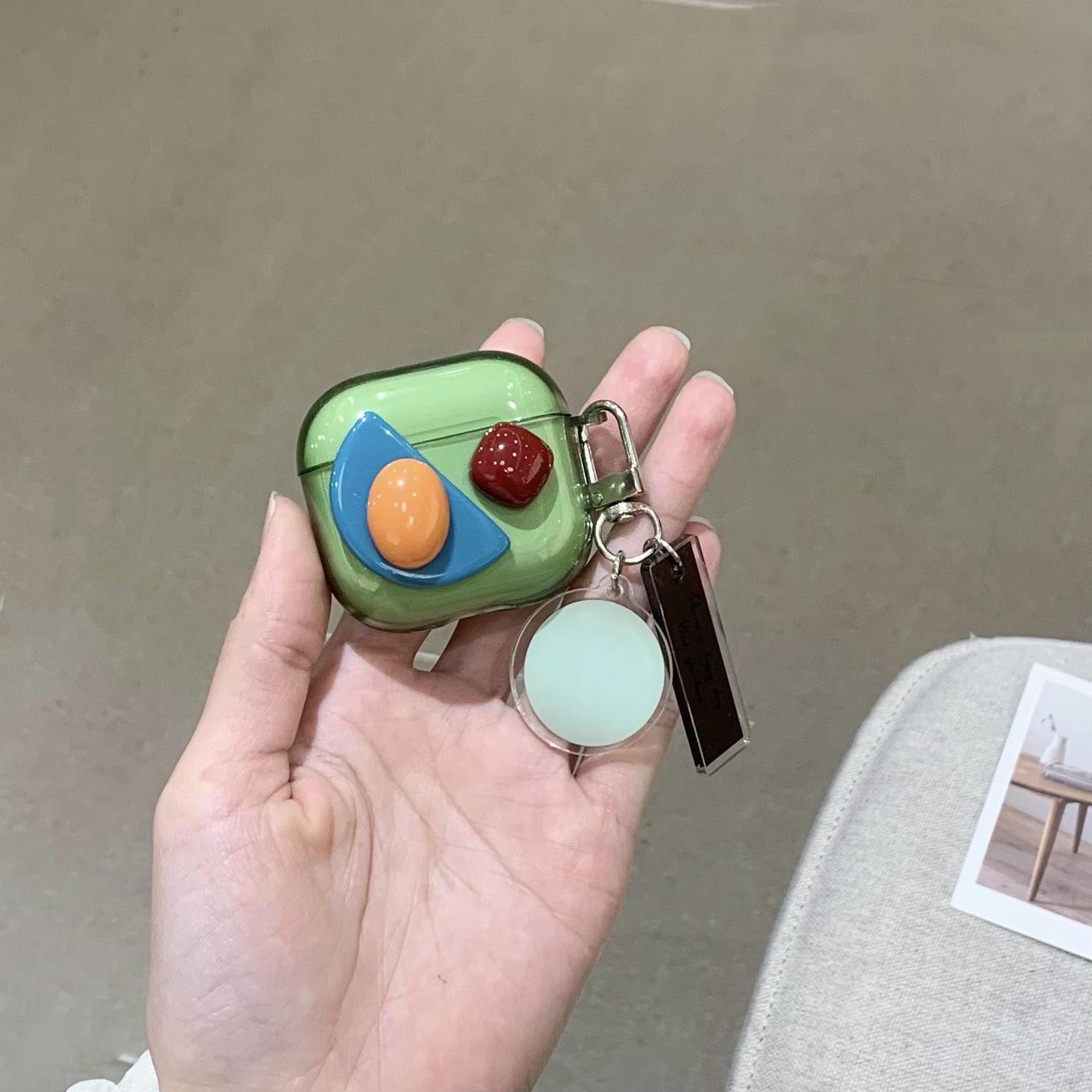 Joya tridimensional verde retro de nicho para Airpods nueva funda para auriculares Pro2 de 3/4 generación 1/2 generación pareja Pro