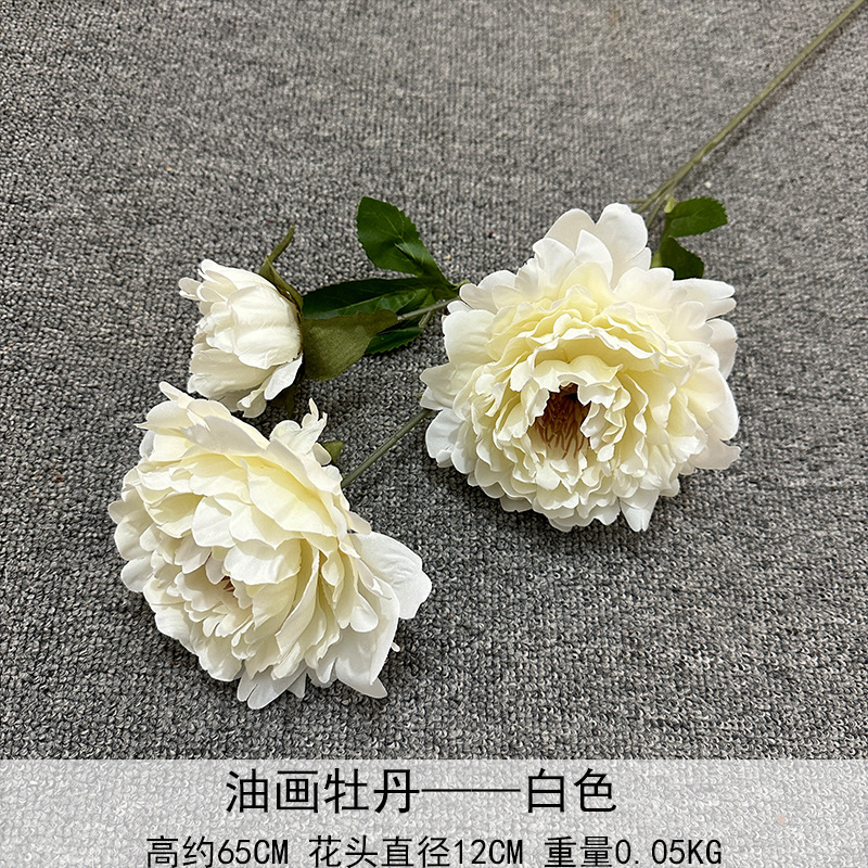 Flores artificiales de peonía de 3 cabezas, estilo Luoyang, pintura al óleo, flores falsas para decoración de bodas, salones, hogares y hoteles.