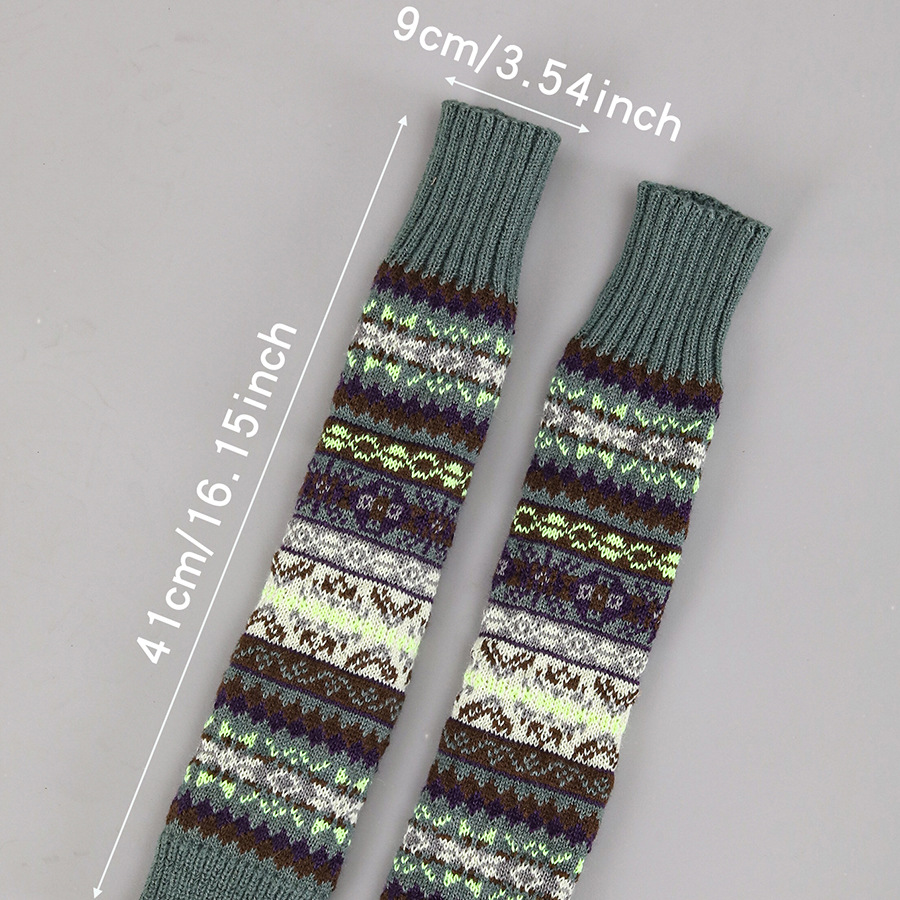 Calcetines de estilo bohemio engrosados de otoño e invierno, mangas de brazo para mujer, guantes de lana de punto sin dedos largos y cálidos