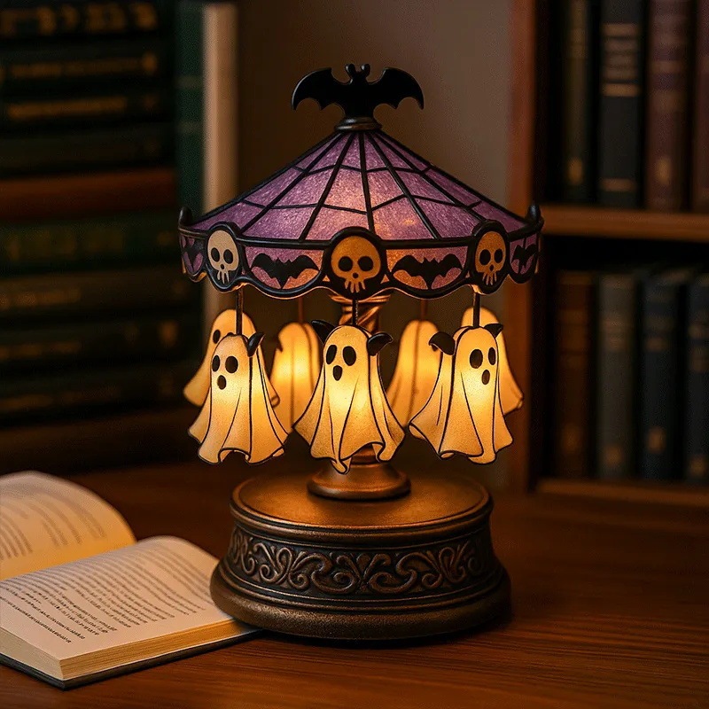 跨境新款Ghost Carousel Lights幽灵旋转木马灯万圣节室内装饰品|undefined