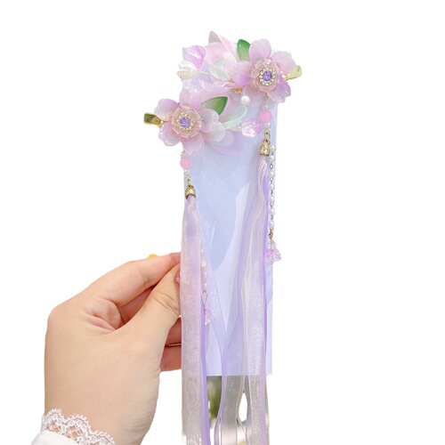 Children's hairpin Chinese style flower ribbon Hanfu clip Exquisite rhinestone bow antique style girls and children's hair accessories