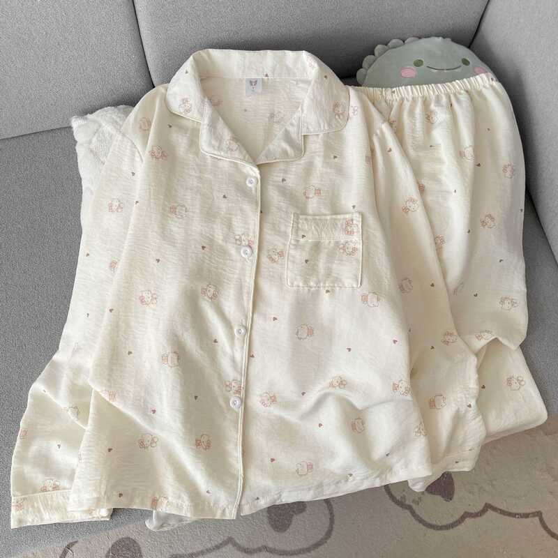 Spring and Autumn New Style Long-Sleeved Long-Pants Pajamas for Women, Thin Cartoon Cute Design, Can Be Worn Outside, 150kg Plus Size Loungewear Spring and Autumn New Style Long-Sleeved Long-Pants Pajamas for Women, Thin Cartoon Cute Design, Can Be Worn Outside, 150kg Plus Size Loungewear