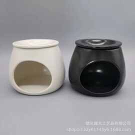 新款白黑色亚光釉陶瓷香精炉盖子与底可分离陶瓷香薰炉