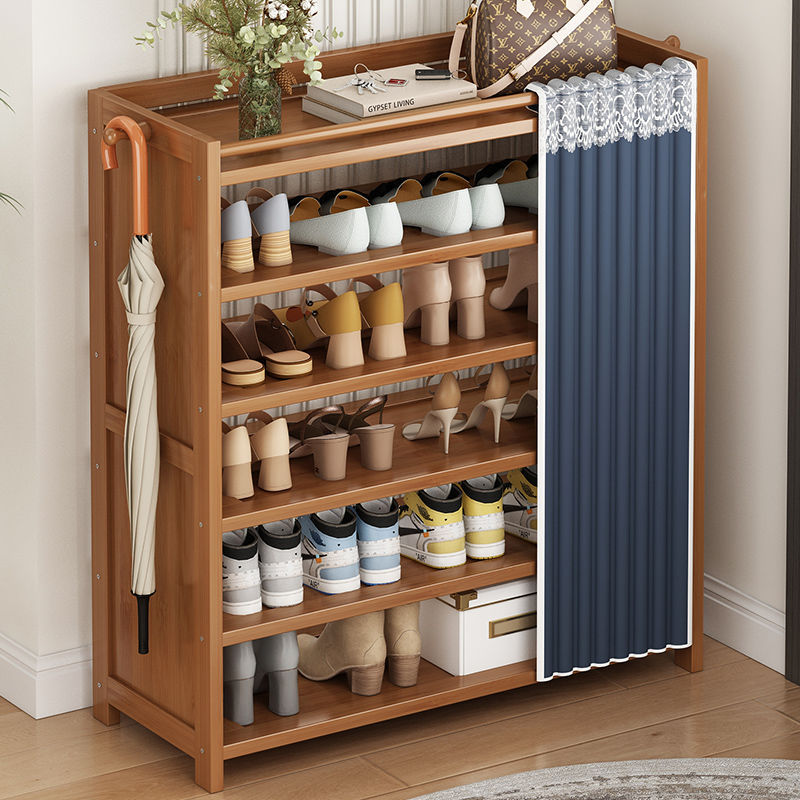 Bamboo Shoe Rack Cabinet Simple Multi-Layer Shoe Cabinet Dust-Proof with Boot Position Home Door Reinforced Storage Rack Storage Floor-Standing