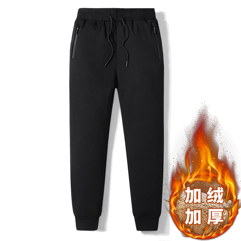 New Cross-Border Men's Sports Pants, Fleece-Lined and Thickened Cotton Pants, Lamb Wool Sweatpants, Cuffed Casual Pants, Jogger Pants